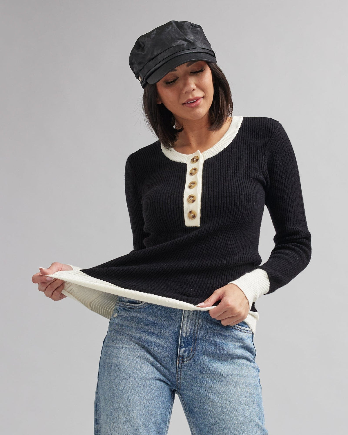 Fancy Long Sleeve Henley Sweater — alternate view 2