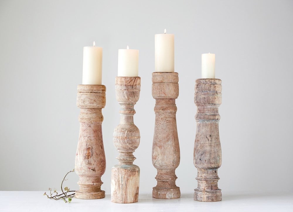 Hand-Carved Wood Table Leg Pillar Holder — alternate view 2