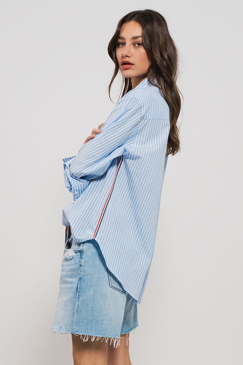 Striped Twill Tape Detail Statement Button Shirt — alternate view 4