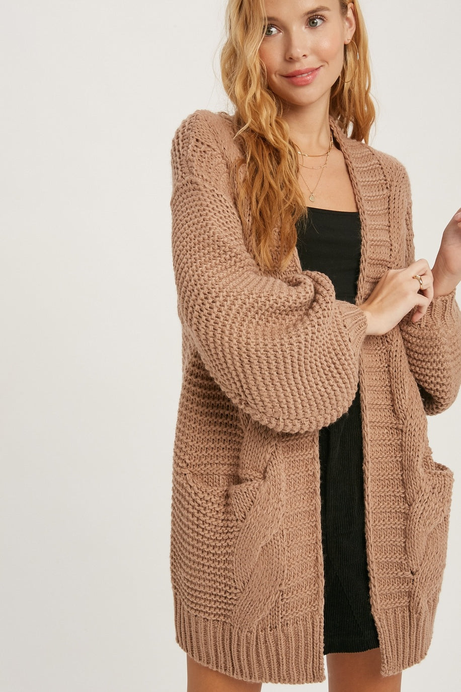 Chunky Cable Lantern Sleeve Cardigan — alternate view 12
