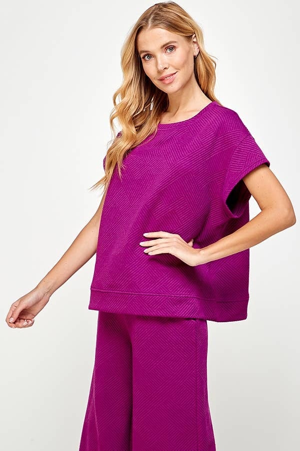 Textured Short Sleeve  Top - Magenta — alternate view 5