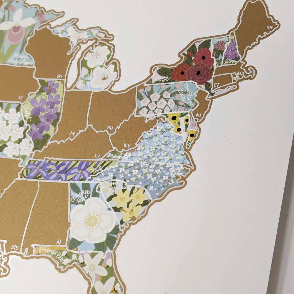 USA State Flowers Scratch Your Travel Map | Miss Daisy's Home & Decor