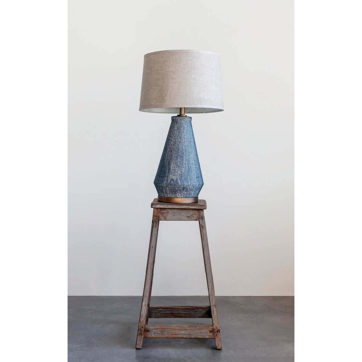 Ceramic Table Lamp with Natural Linen Shade, Blue Textured Glaze — alternate view 3