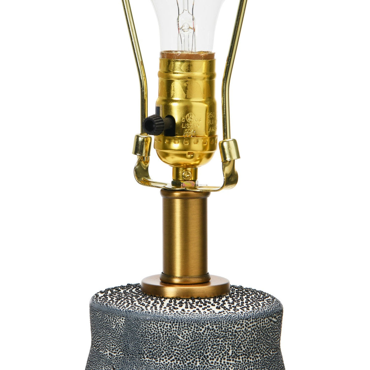 Ceramic Table Lamp with Natural Linen Shade, Blue Textured Glaze — alternate view 4