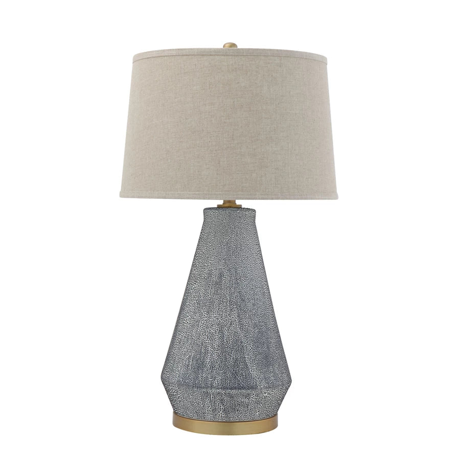 Ceramic Table Lamp with Natural Linen Shade, Blue Textured Glaze — alternate view 2