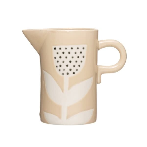 Hand-Painted Stoneware Pitcher w/ Flower, Pink — alternate view 2