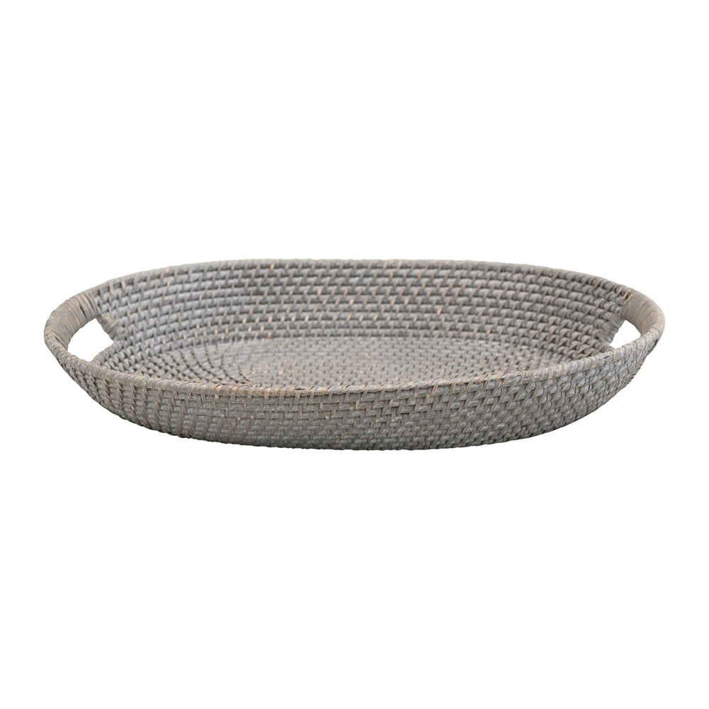 20"L x 14"W Decorative Hand-Woven Rattan & Palm Tray with Handles, Grey Wash — alternate view 5