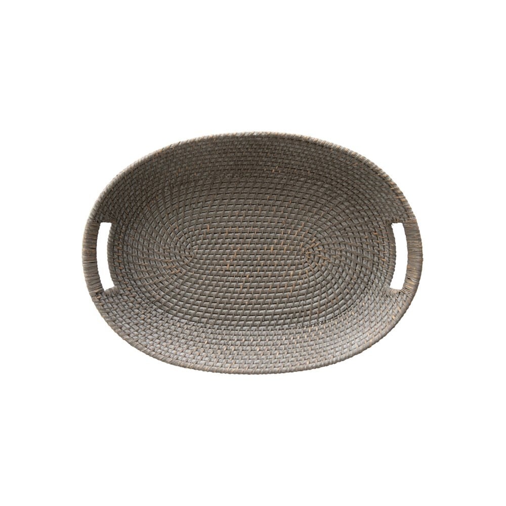 20"L x 14"W Decorative Hand-Woven Rattan & Palm Tray with Handles, Grey Wash — alternate view 2