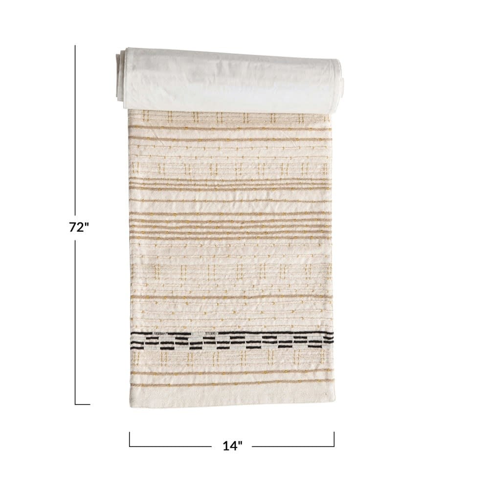 Cotton Embroidered Table Runner with Gold Metallic Stitching — alternate view 6