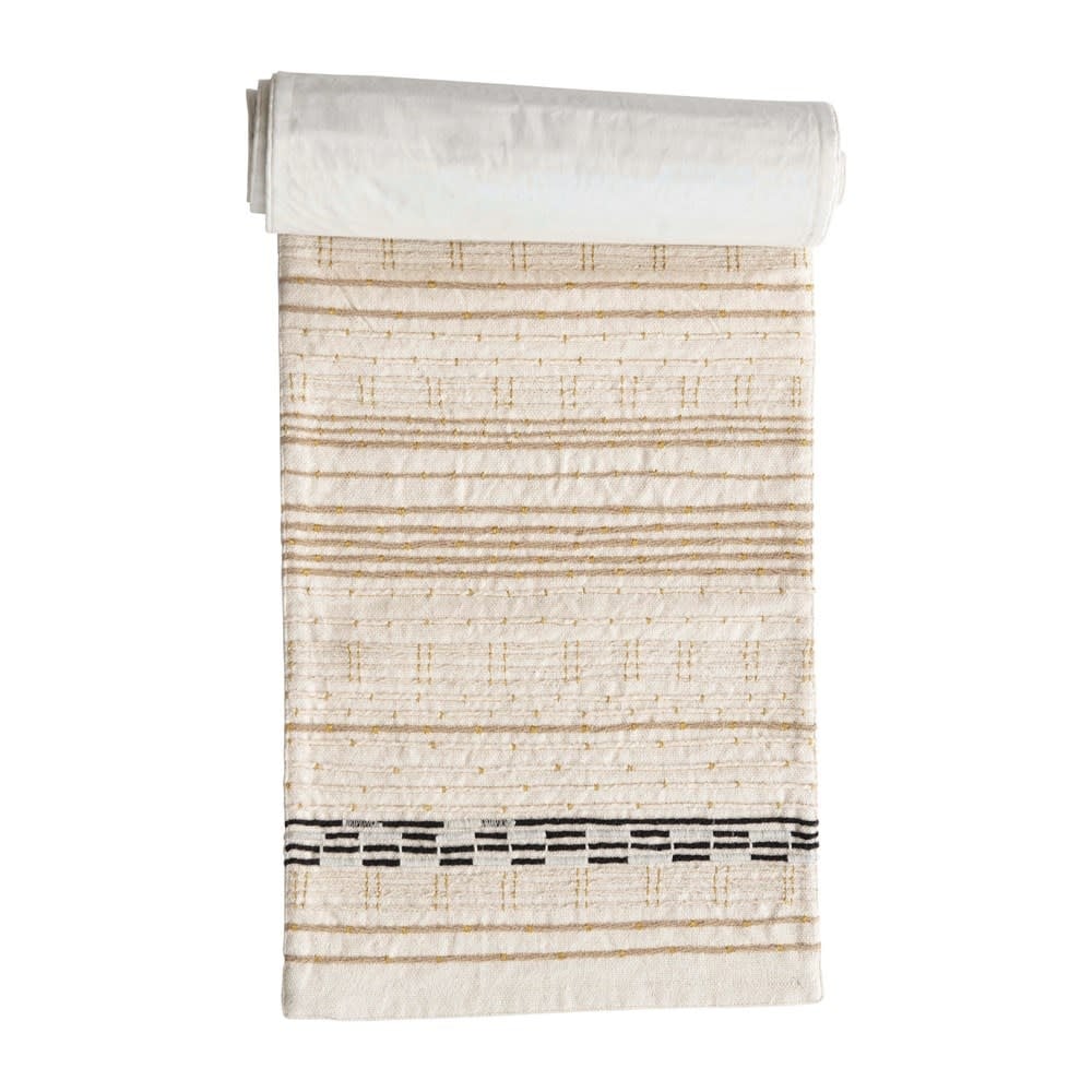 Cotton Embroidered Table Runner with Gold Metallic Stitching — alternate view 4