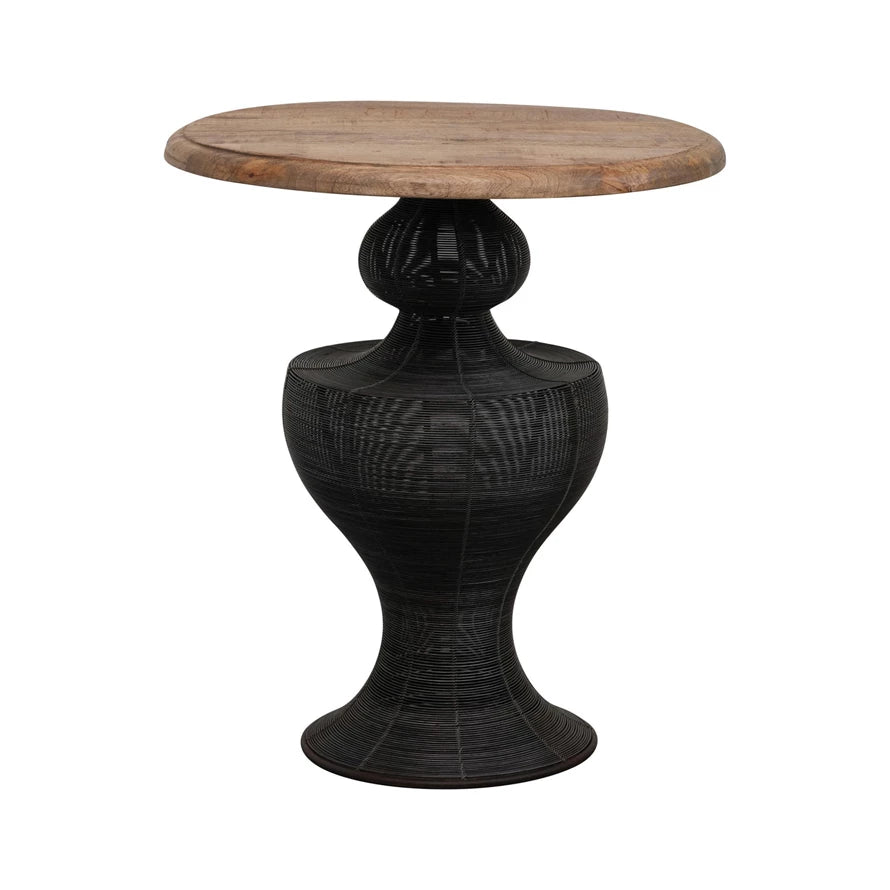 Formed Metal Wire & Mango Wood Table, Natural & Black — alternate view 2