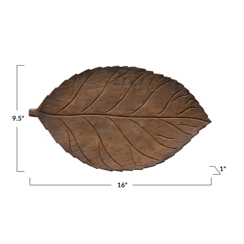 Hand-Carved Mango Wood Leaf Tray — alternate view 4