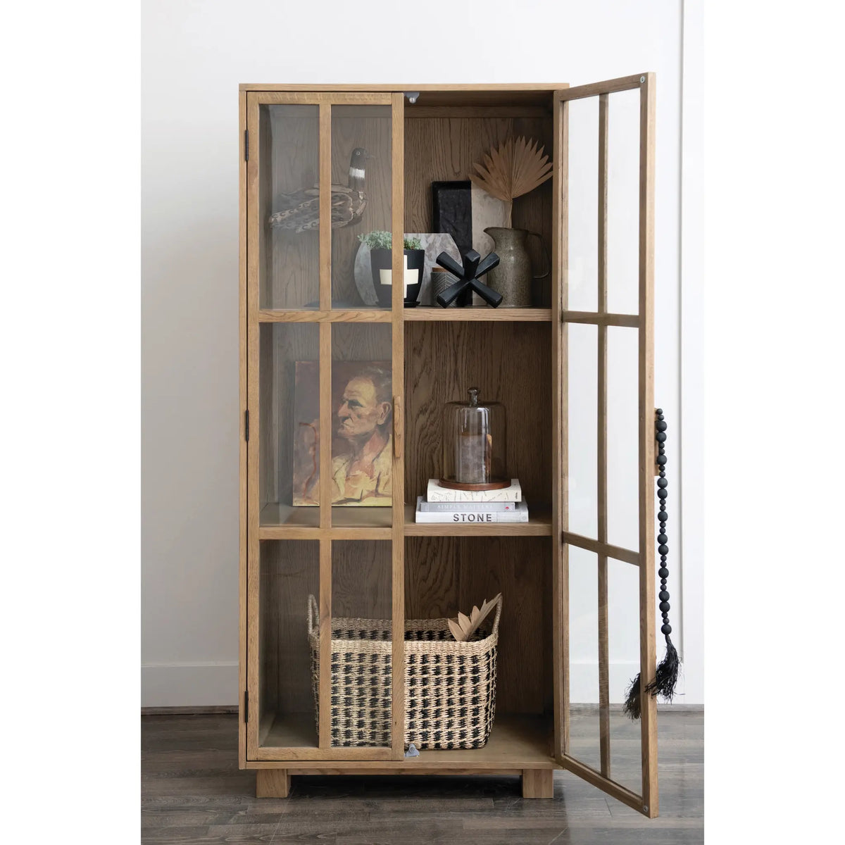 Oak Cabinet With 2 Glass Doors & 2 Shelves — alternate view 3