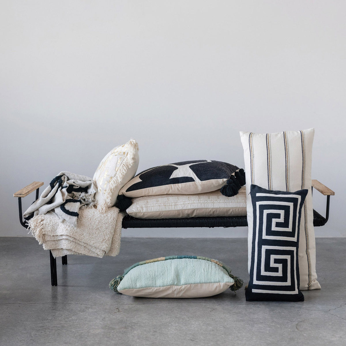 Woven Cotton Lumbar Pillow with Appliqued Design — alternate view 3