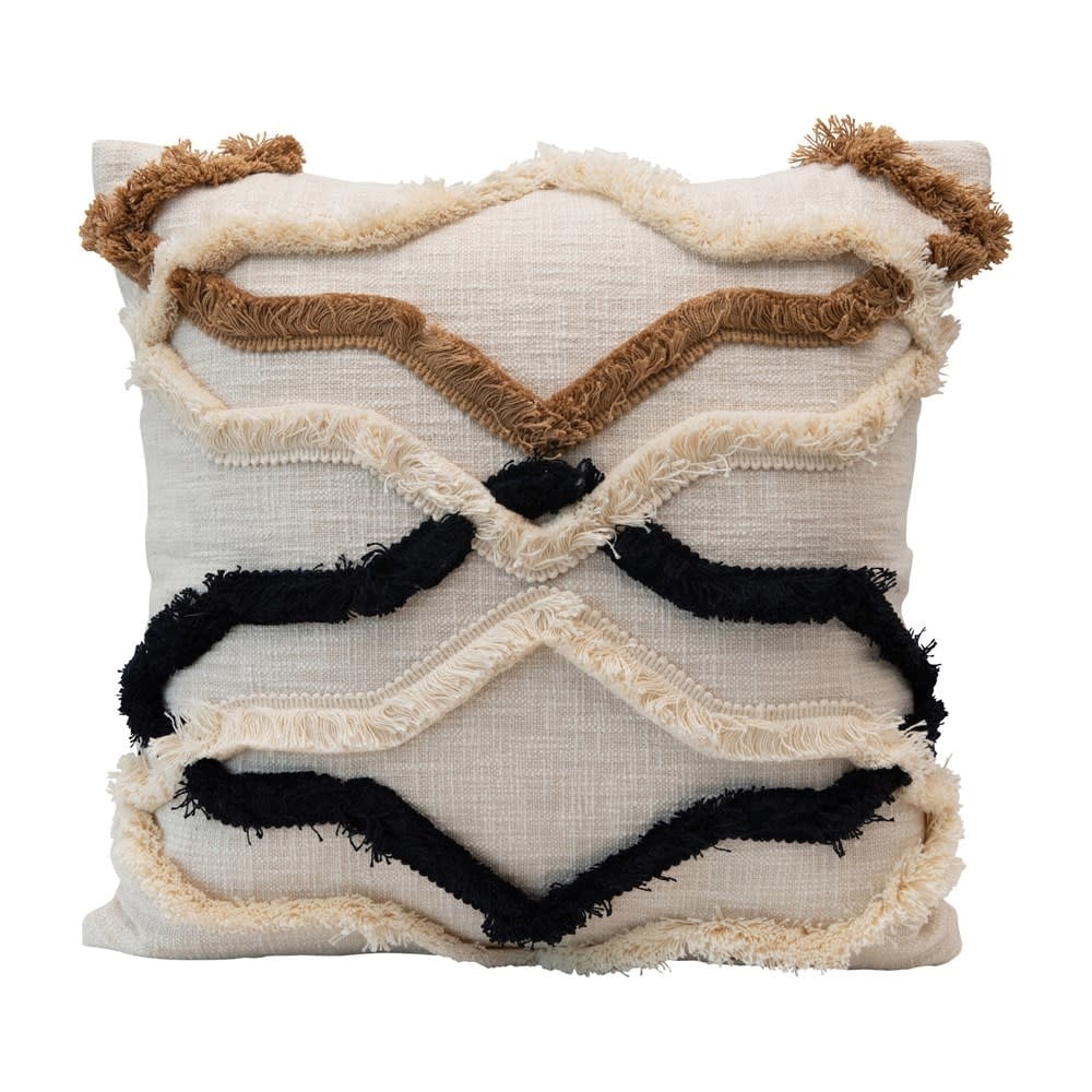 Square Cotton Lumbar Pillow with Appliqued Fringe Pattern, Multi Color — alternate view 5