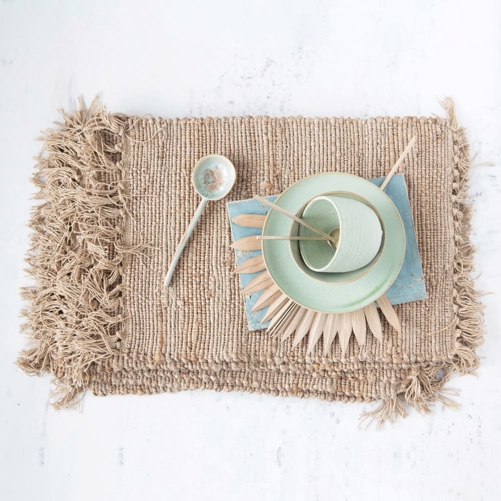 Woven Cotton & Jute Placemat w/ Tassels, Natural — alternate view 4
