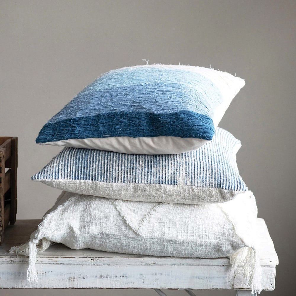 18" Square Cotton Appliqued Pillow w/ Wave, Blue Ombre — alternate view 3