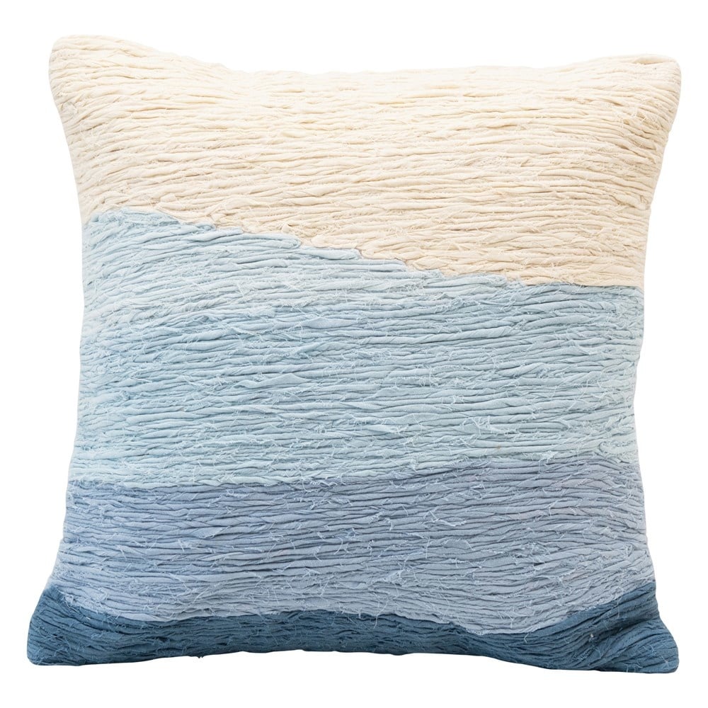18" Square Cotton Appliqued Pillow w/ Wave, Blue Ombre — alternate view 2