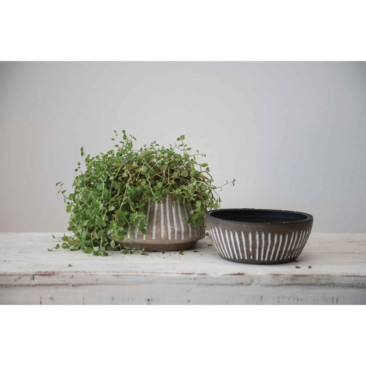 Hand-Painted Debossed Planter and Saucer, Set of 2 — alternate view 4