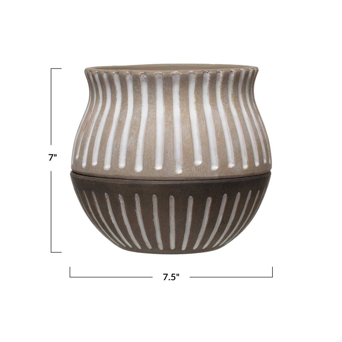 Hand-Painted Debossed Planter and Saucer, Set of 2 — alternate view 2