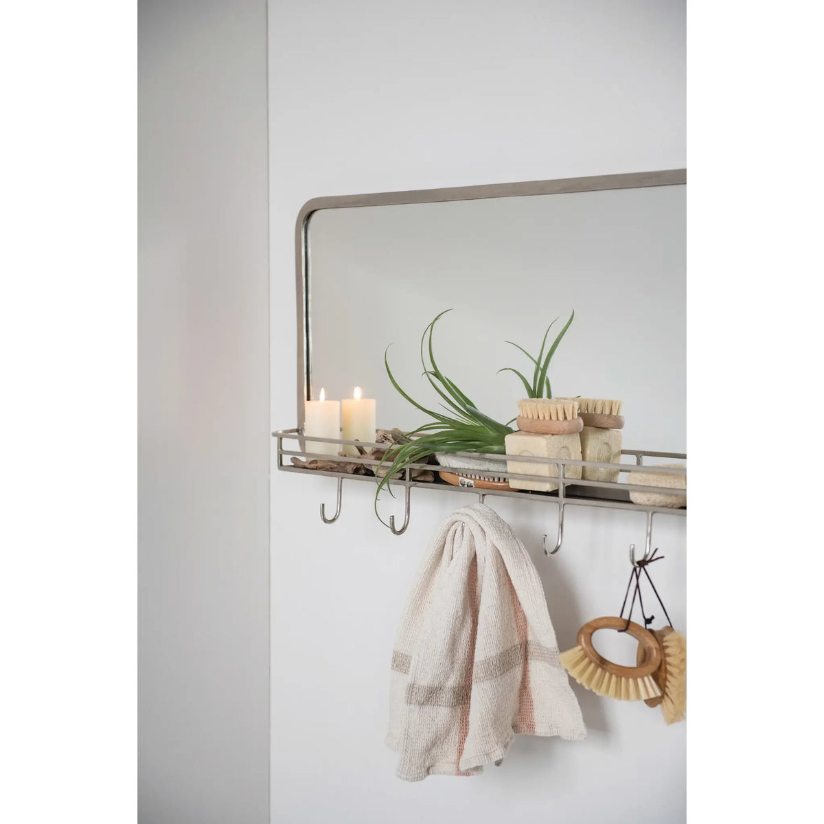 Metal Framed Wall Mirror with Shelf and 7 Hooks — alternate view 5