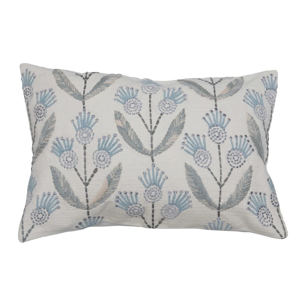 Cotton Embroidered Lumbar Pillow with Flowers, Multi Color — alternate view 2