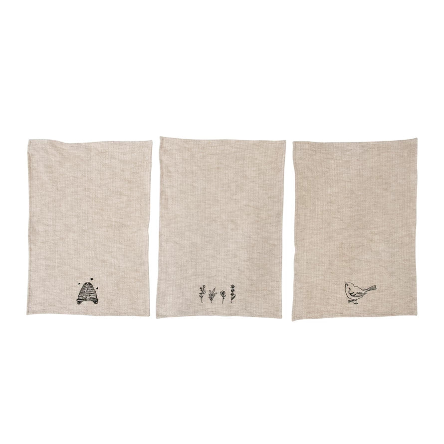 Linen and Cotton Slub Embroidered Tea Towel — alternate view 2