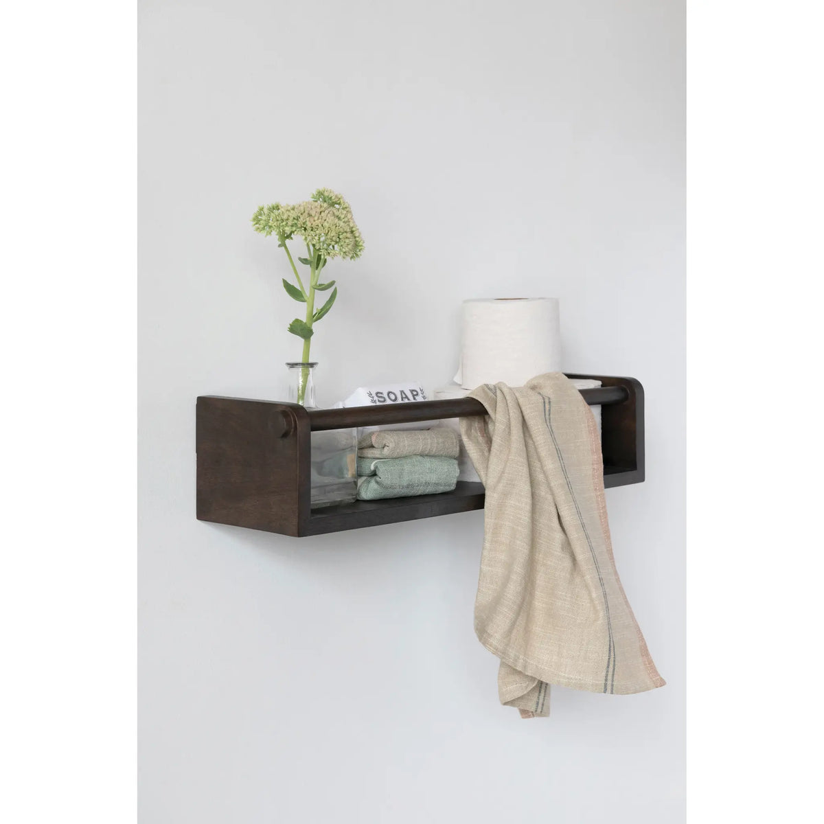 Mango Wood Wall Shelf with Rod, Espresso Finish — alternate view 2