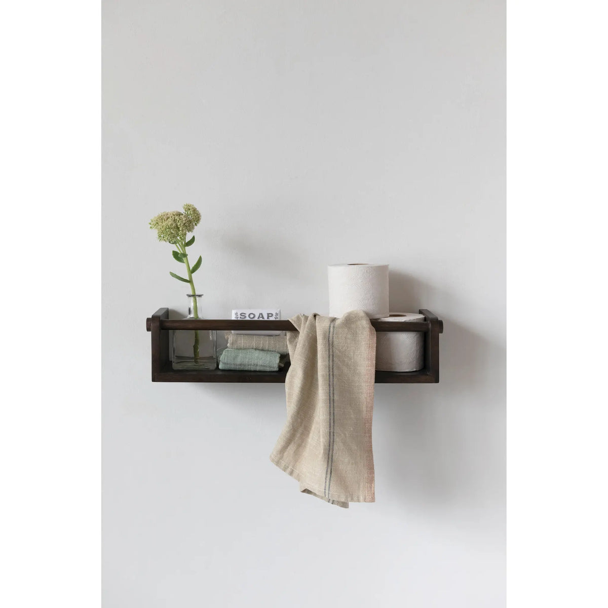 Mango Wood Wall Shelf with Rod, Espresso Finish — alternate view 3