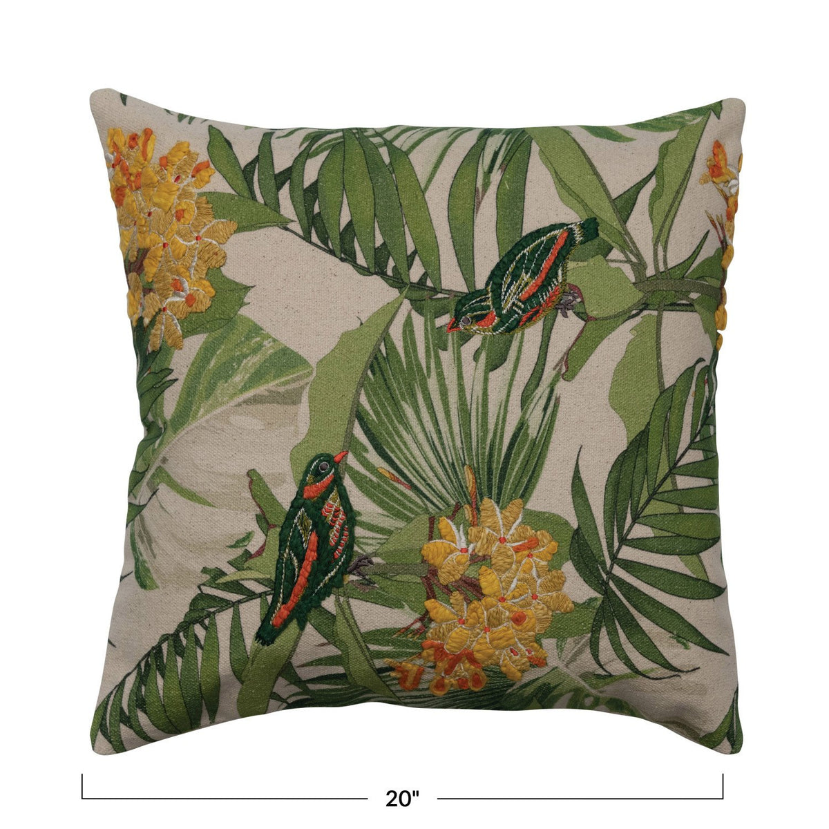 Cotton Printed Pillow With Birds and Florals-20" — alternate view 3