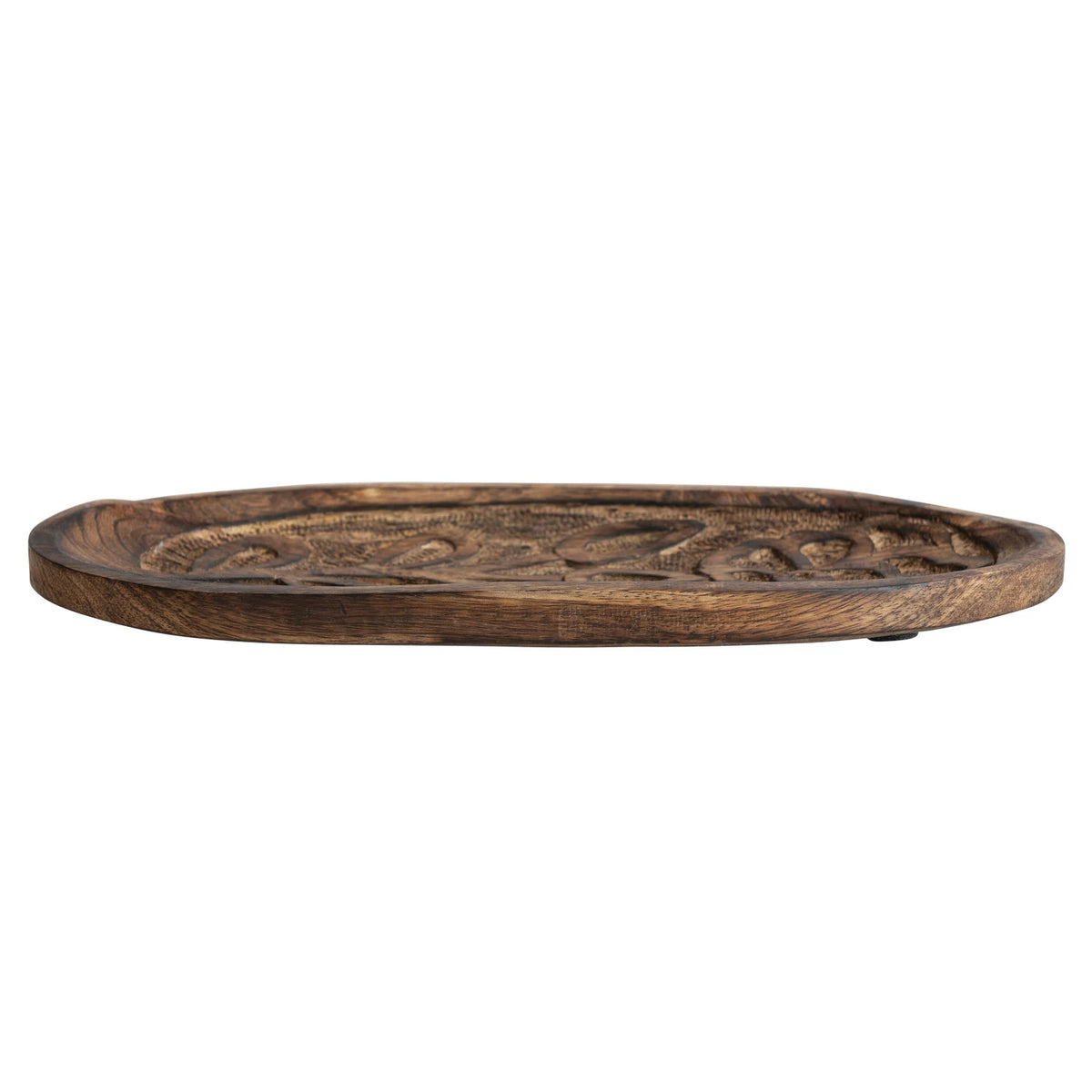 Decorative Hand-Carved Mango Wood Tray w/ Flower — alternate view 4