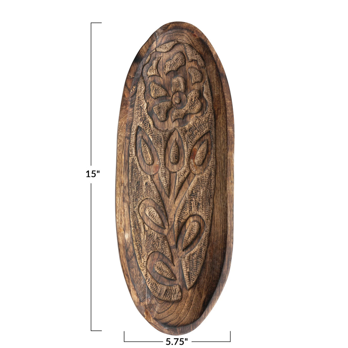Decorative Hand-Carved Mango Wood Tray w/ Flower — alternate view 5