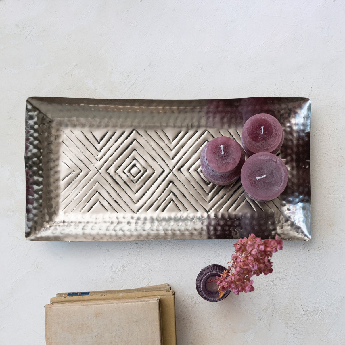 Decorative Aluminum Tray With Stamped Pattern (20"L) — alternate view 3