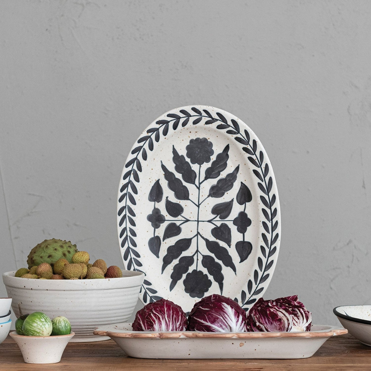 Hand-Painted Stoneware Platter With Floral Design — alternate view 2