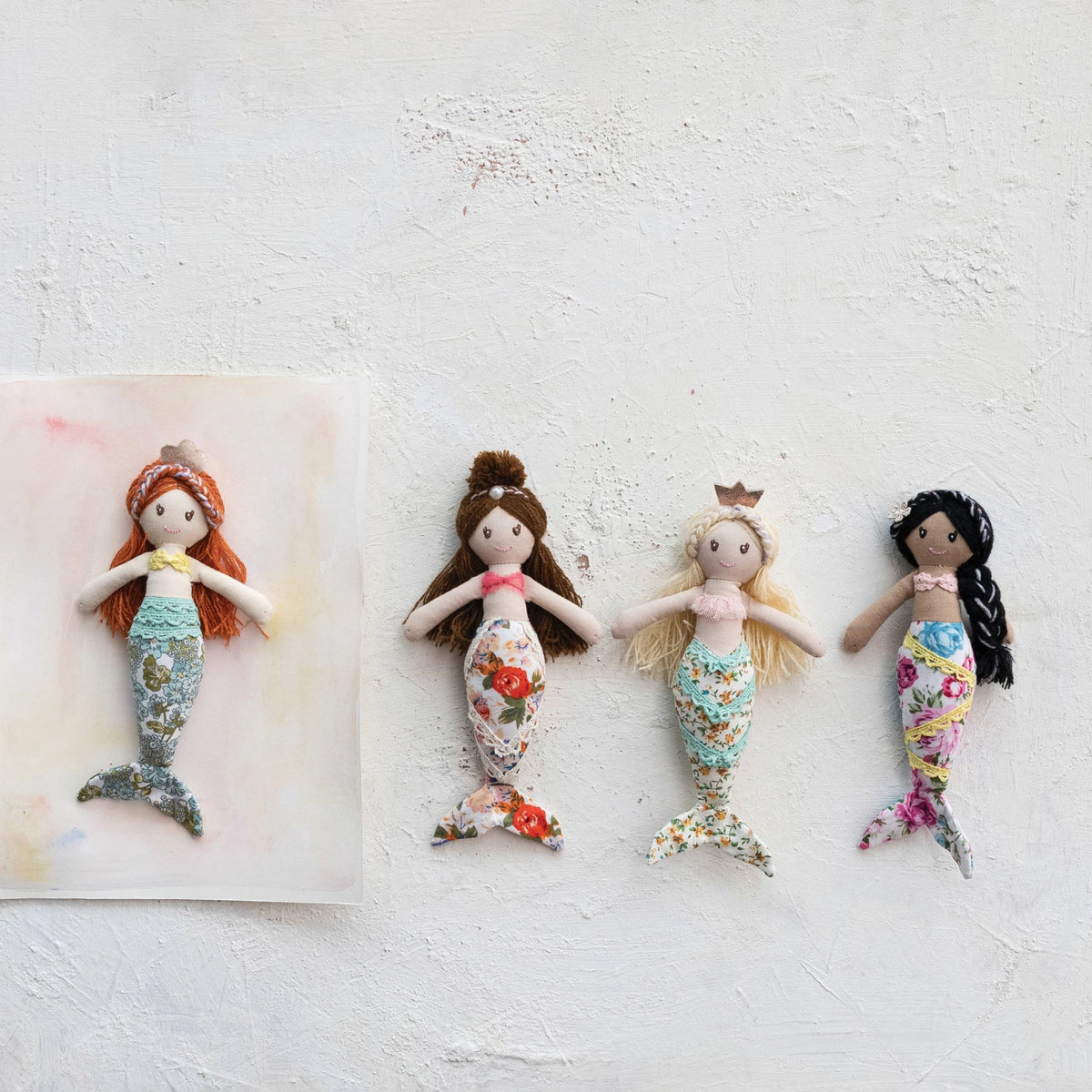Fabric Mermaid Doll With Floral Pattern