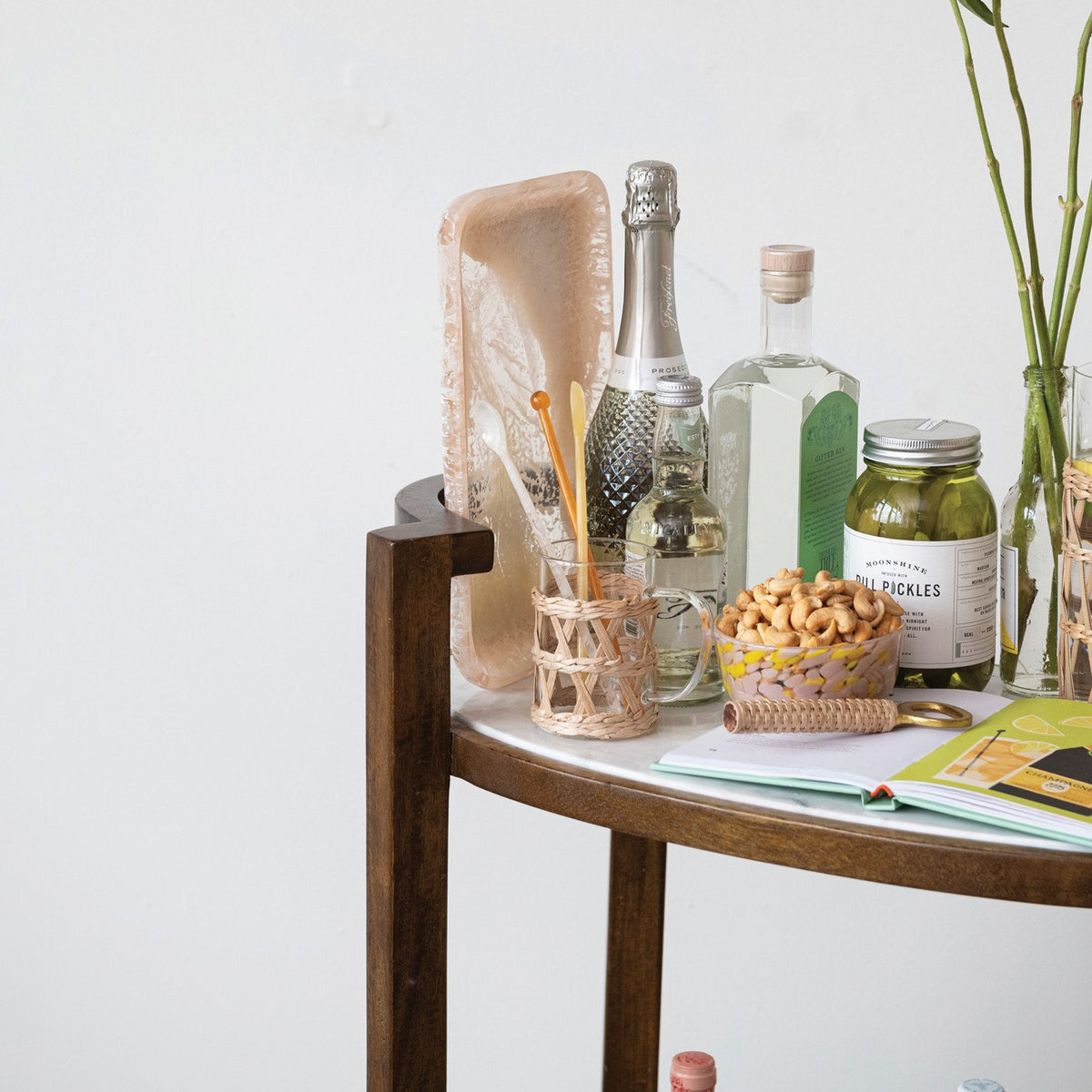 Mango Wood 2-Tier Bar Cart on Casters — alternate view 2