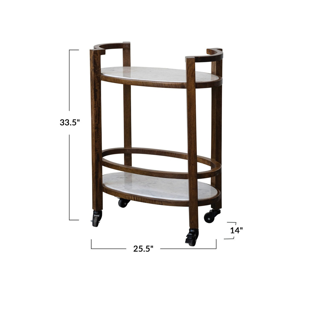 Mango Wood 2-Tier Bar Cart on Casters — alternate view 6