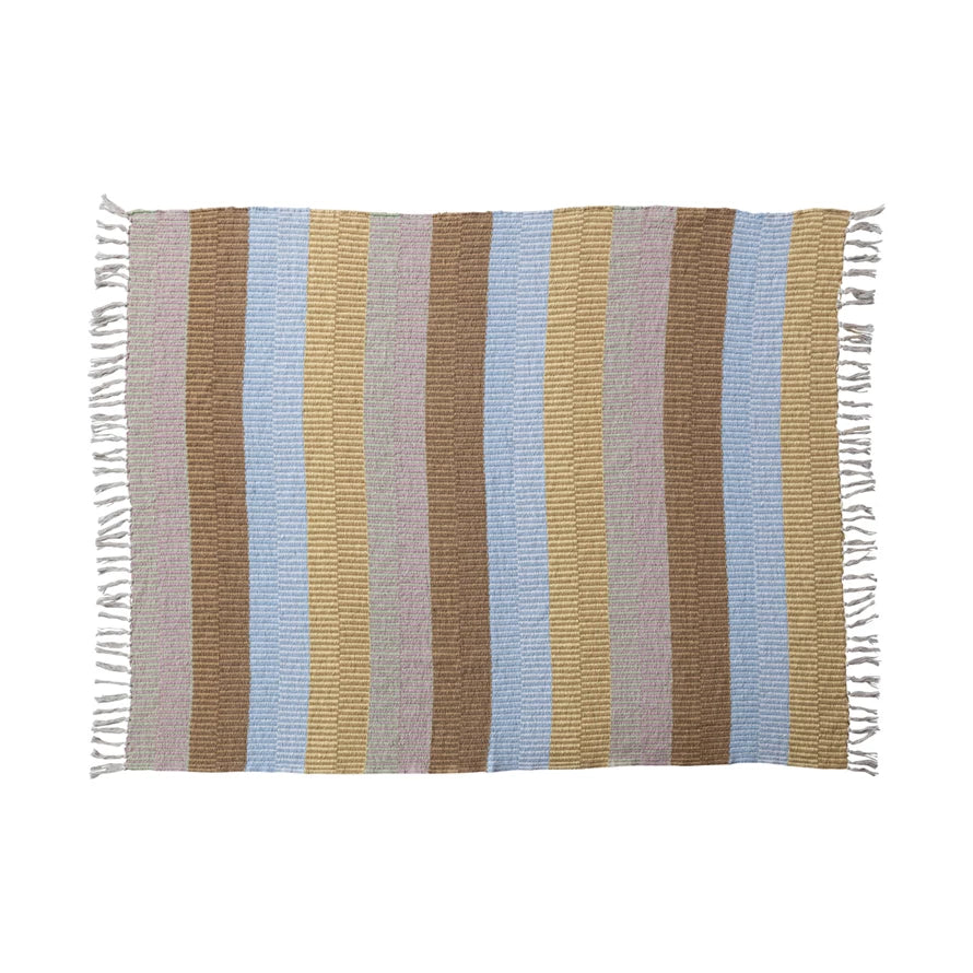 Woven Recycled Cotton Blend Throw  With  Stripes & Fringe — alternate view 2