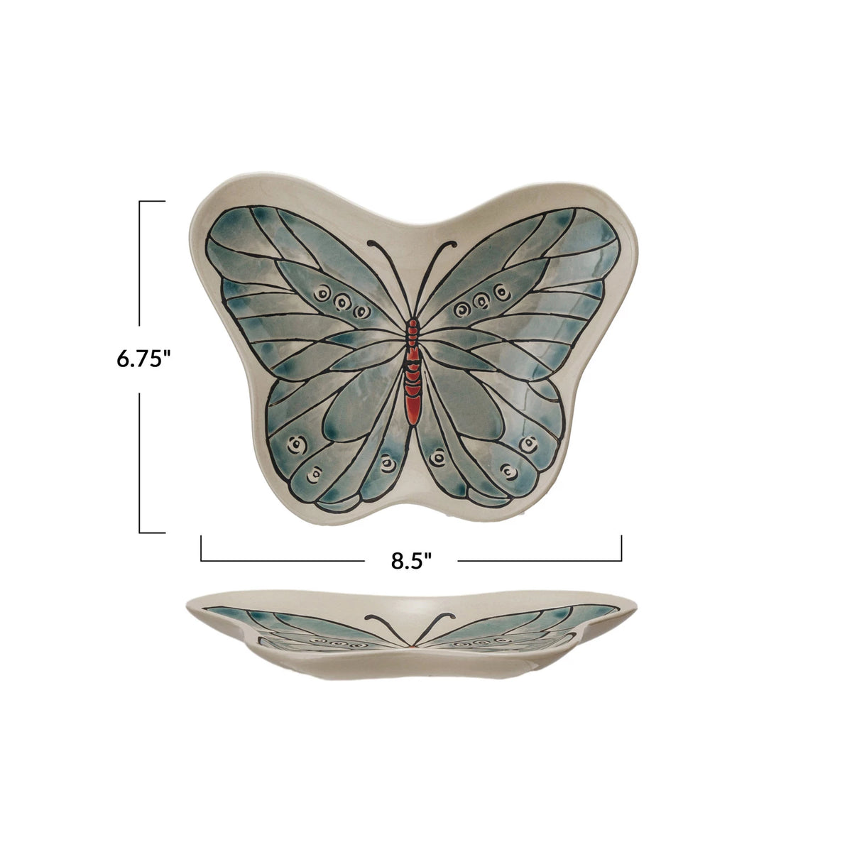 Hand-Painted Stoneware Butterfly Shaped Plate — alternate view 2