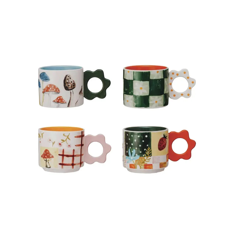 Hand-Painted Stoneware Mug With Flower Shaped Handle, 4 Styles — alternate view 4
