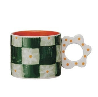 Hand-Painted Stoneware Mug With Flower Shaped Handle, 4 Styles — alternate view 3