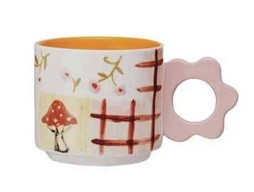 Hand-Painted Stoneware Mug With Flower Shaped Handle, 4 Styles — alternate view 2