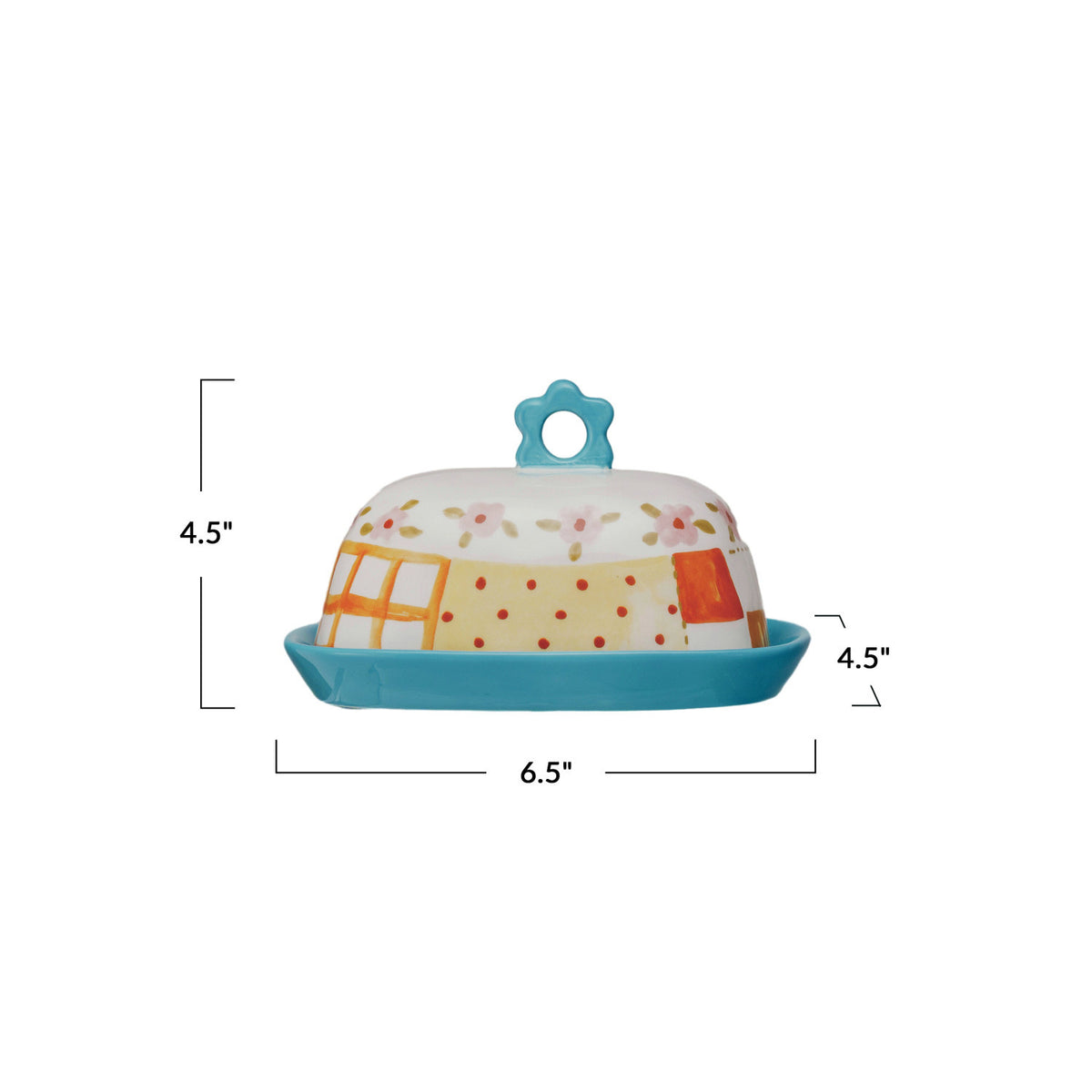 Hand-Painted Stoneware Butter Dish With Flower Shaped Handle — alternate view 3