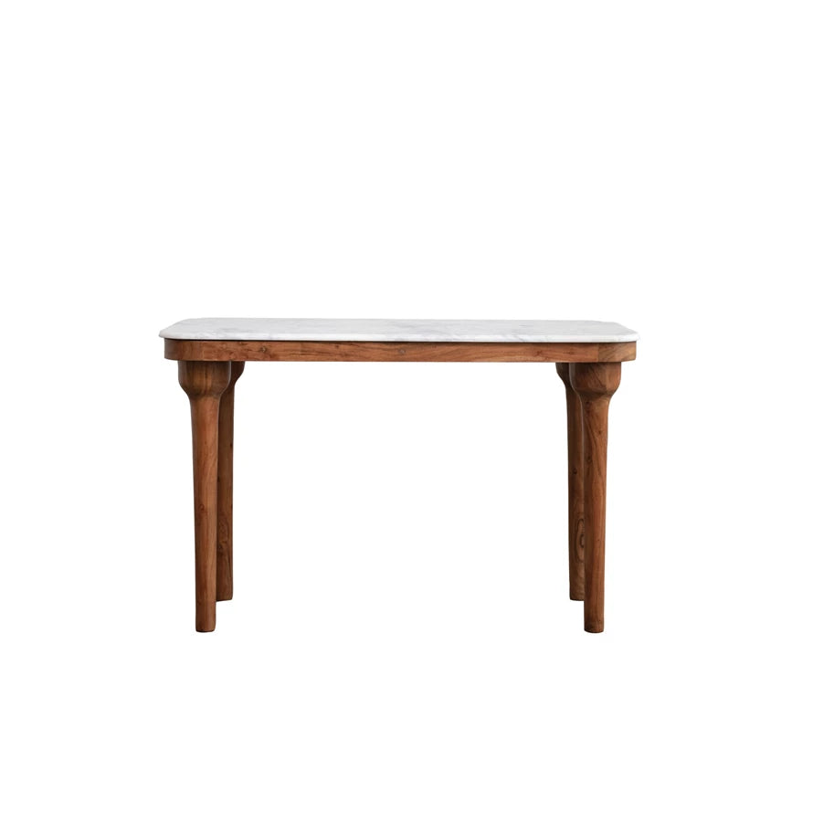 Acacia Wood Console Table with Marble Top — alternate view 2