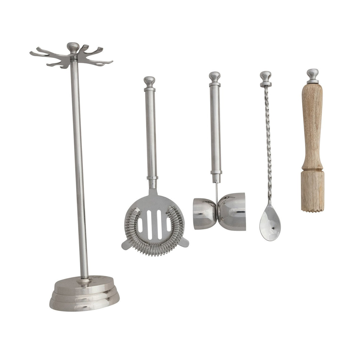 Stainless Steel & Mango Wood Bar Tools with Stand, Set of 5 — alternate view 2
