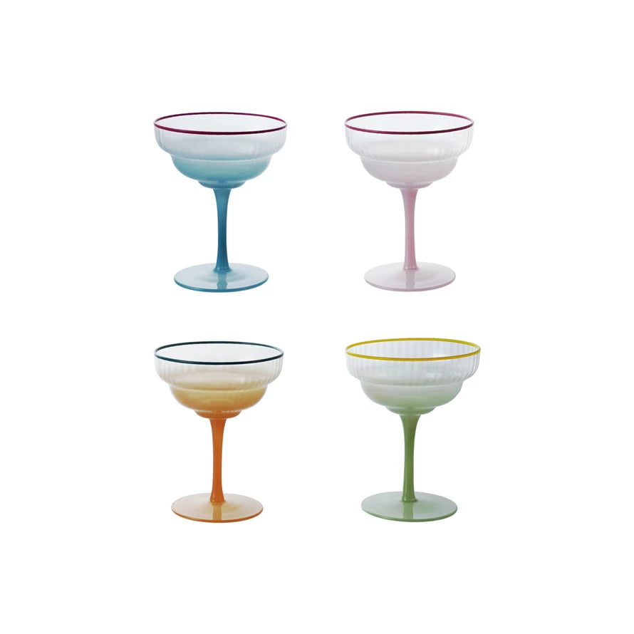 Fluted Stemmed Coupe Glass with Colored Rim — alternate view 2