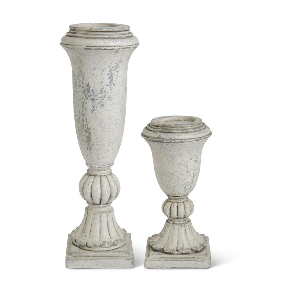 Small Distressed Gray Resin Urn Candleholder — alternate view 2