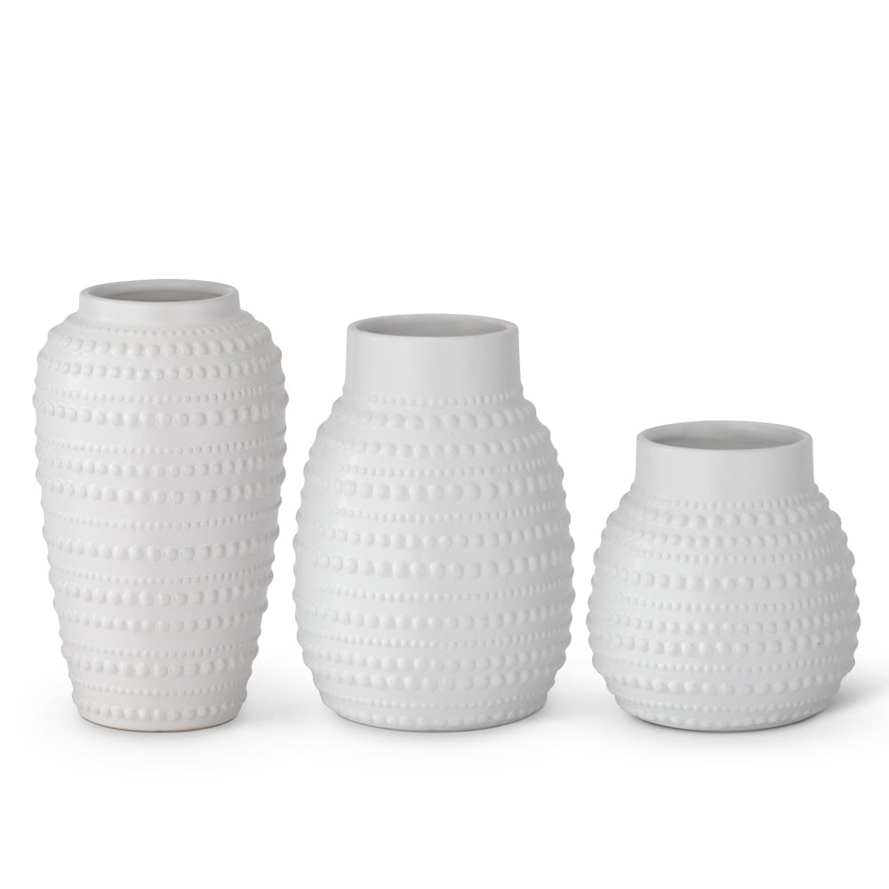 Large Dot Embossed White Ceramic Vase — alternate view 2