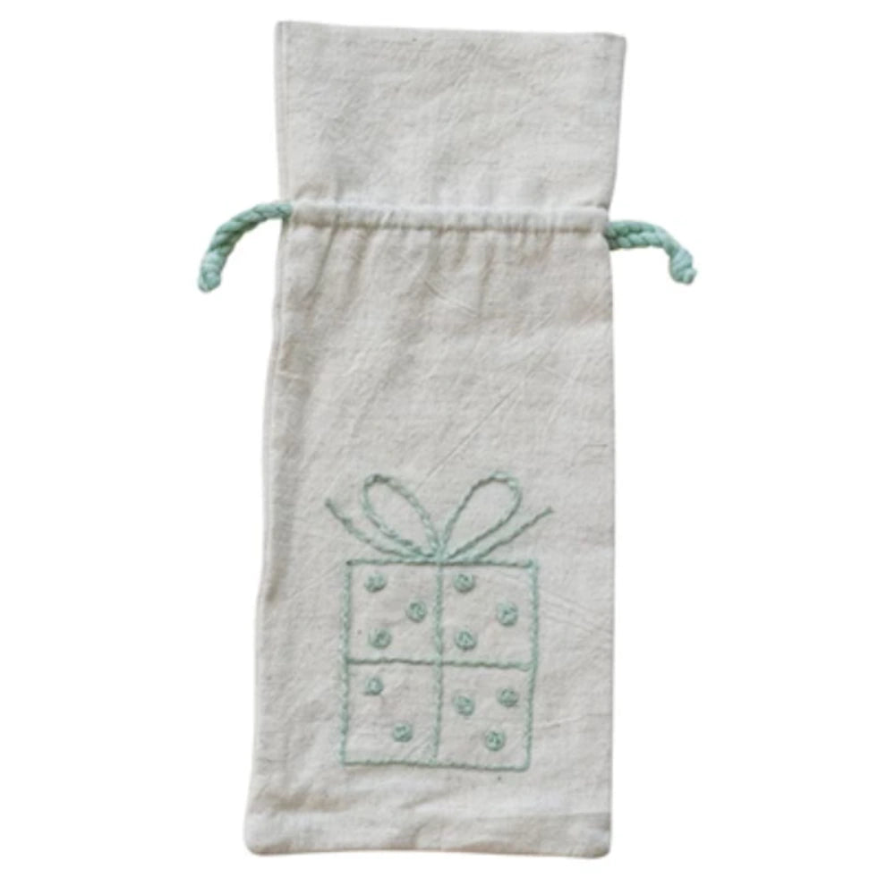 Drawstring Wine Bag with Embroidered Holiday Icon — alternate view 5
