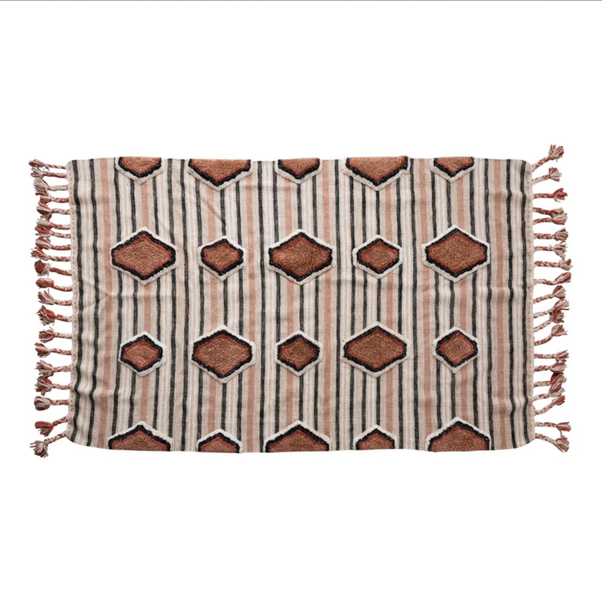 Cotton Tufted Kilim Rug with Braided Tassels